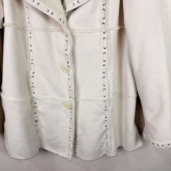 Western Cream Whipstitch Rodeo Faux Fur Suede Coat Jacket 1X - Picture 2 of 7